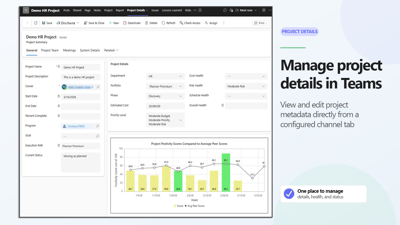 Orchera project details tab in Microsoft Teams